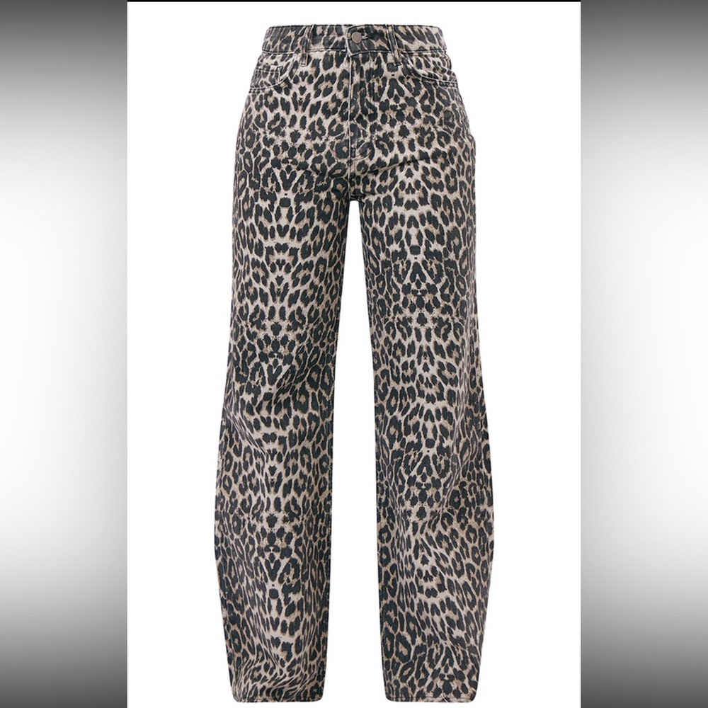 leopard print denim wide leg denim jeans.